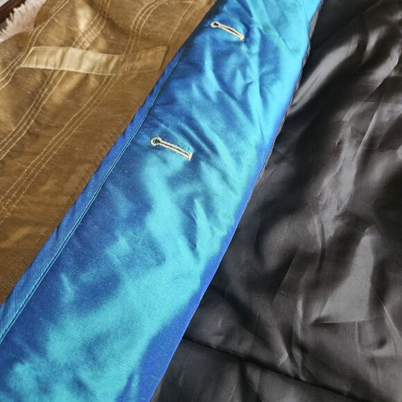 Koos 100% Silk Jacket Size 3X Gold Turquoise 3/4 Sleeve 80s 90s Funky Art Granny - Picture 13 of 15